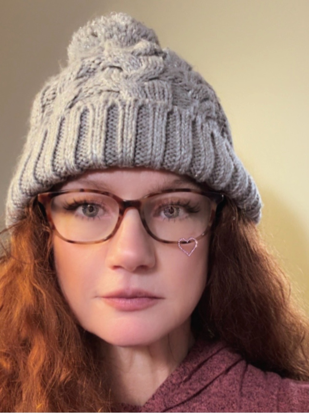 Scala Gray Cable Knit Pom Pom Beanie Metallic Shimmer One Size